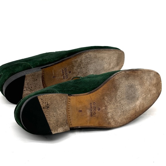 Gucci Jordaan Green Suede Horsebit Loafers - Picture 5 of 12